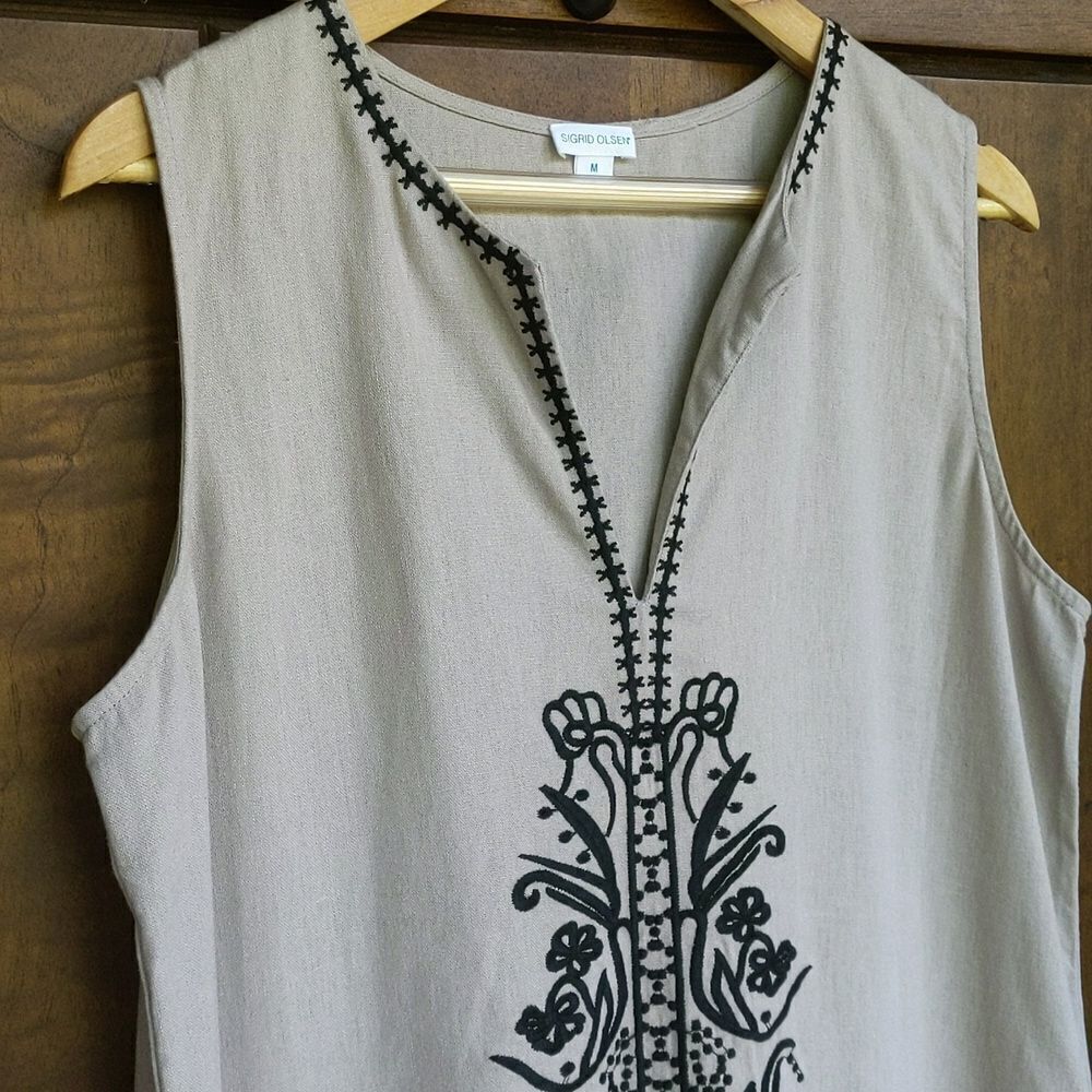 Sigrid Olsen Linen Embroidered Maxi Dress Resortw… - image 3